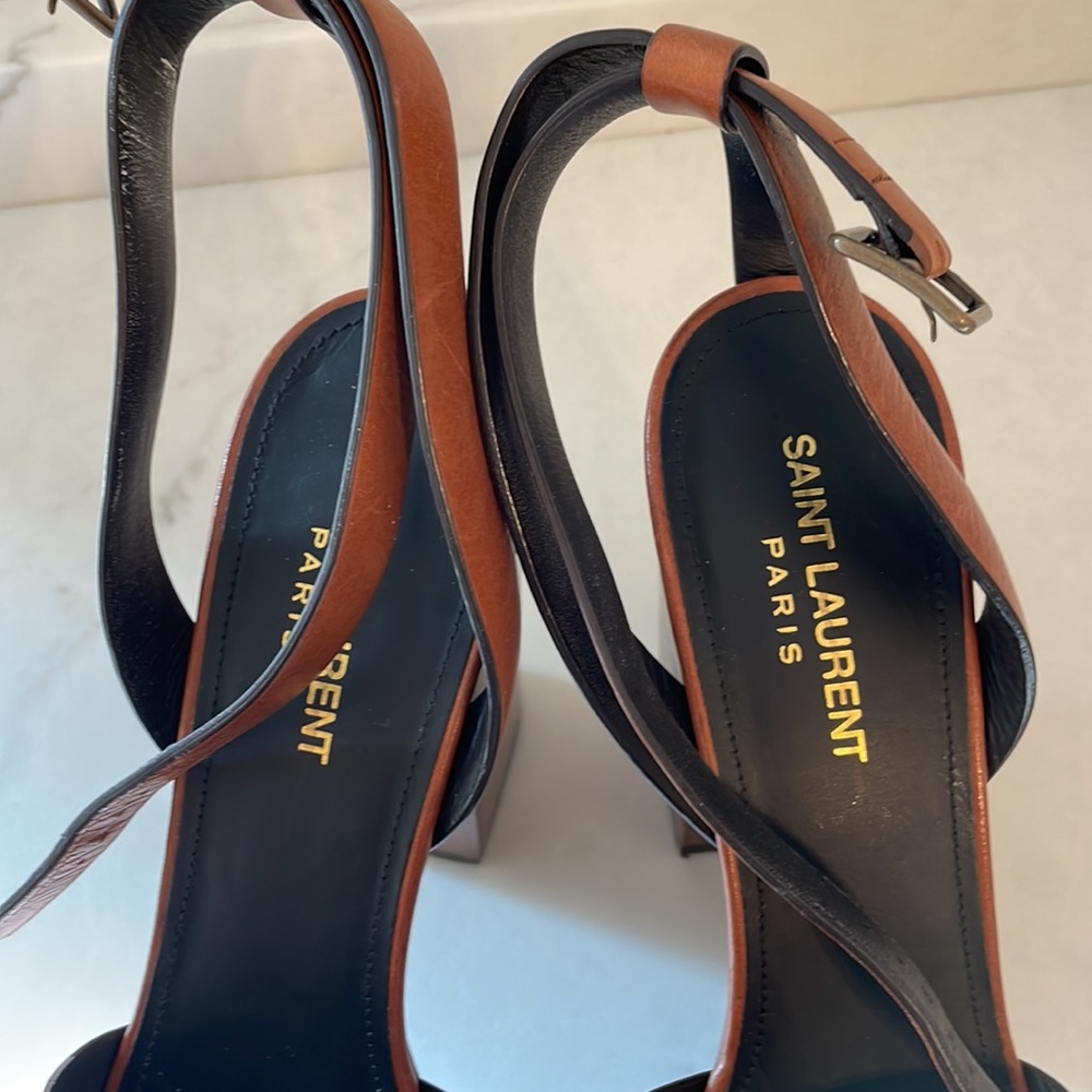 Saint Laurent Brown Leather Platform Sandals - Picture 6 of 13